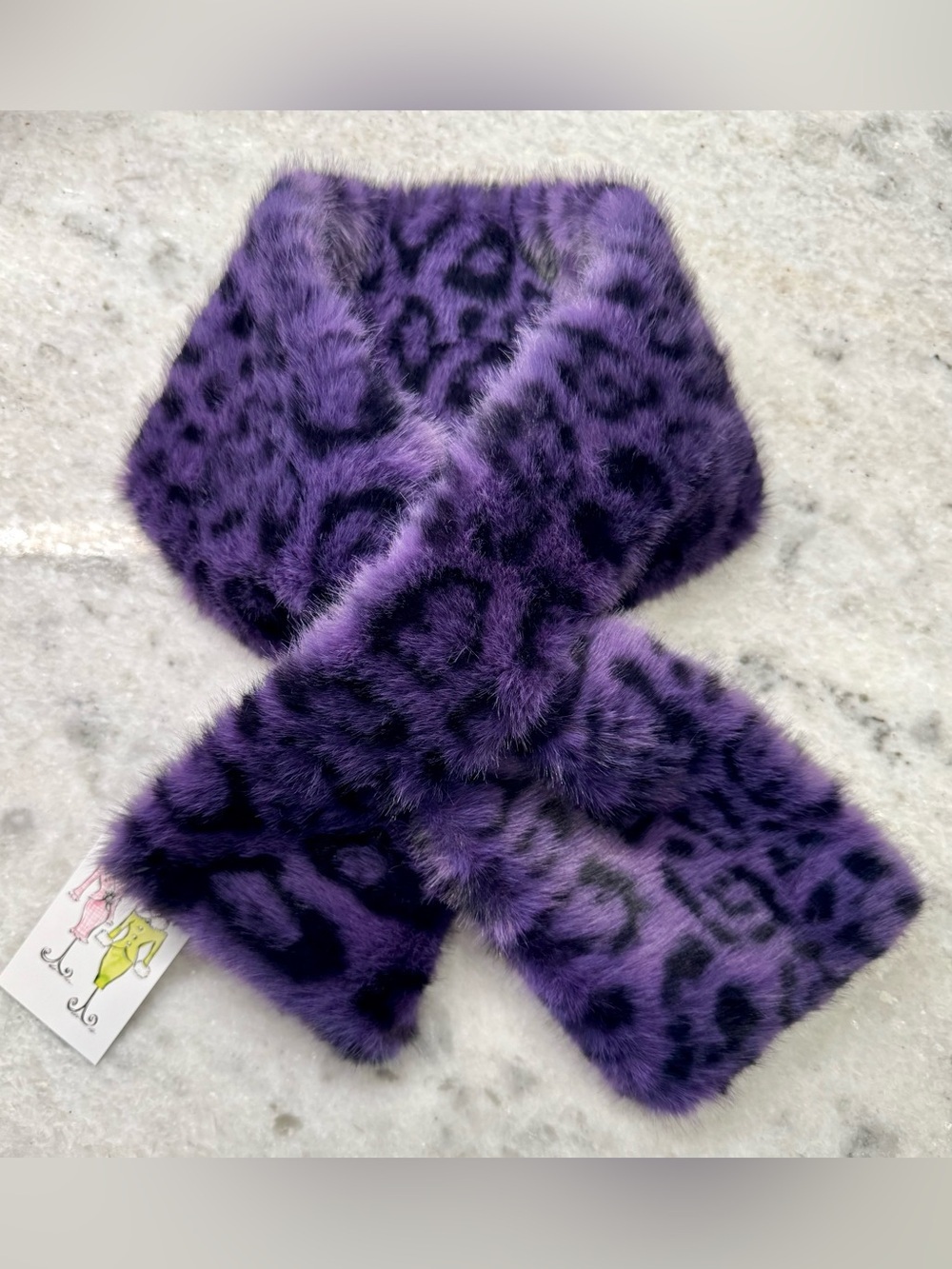 New Fall Winter Purple Leopard Print Faux Fur Neck Warmer Pull Through Scarf - Picture 3 of 6